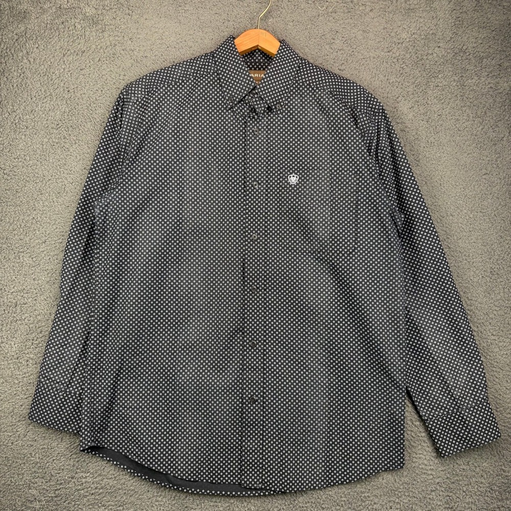 Ariat Mens Medium Black White Geometric Print‎ Long Sleeve Button Down Shirt